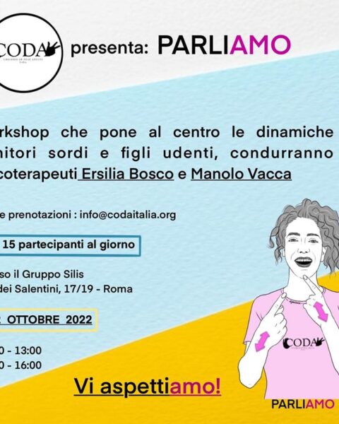 locandina ParliAmo, workshop per genitori sordi con figli udenti